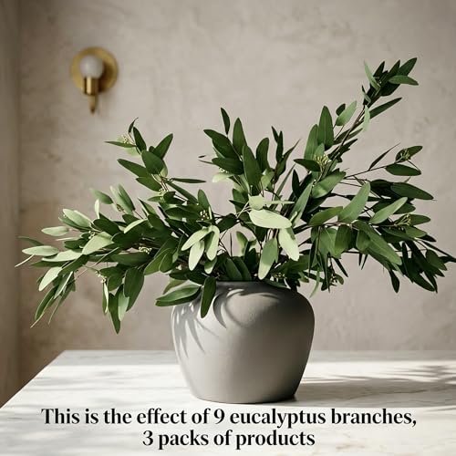 ANNIE&PANDA 3 Pack Faux Artificial Eucalyptus Stems with Faux Seeds 31'' Tall Fake Plants Leaves Olive Tree Branches Faux Greenery Stems for Bridal Wedding Bouquet Vase Table Centerpiece Decor