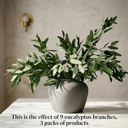 ANNIE&PANDA 3 Pack Faux Artificial Eucalyptus Stems with Faux Seeds 31'' Tall Fake Plants Leaves Olive Tree Branches Faux Greenery Stems for Bridal Wedding Bouquet Vase Table Centerpiece Decor