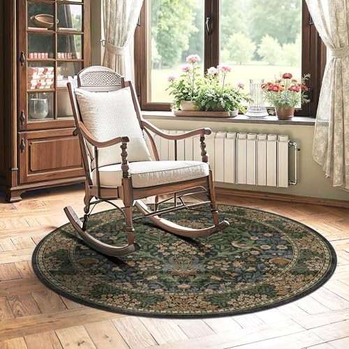 4ft Round Washable Area Rug Non-Slip Carpet for Bedroom Gold Green - color: Gold Green (Larger Pattern), size: 4' (Round)