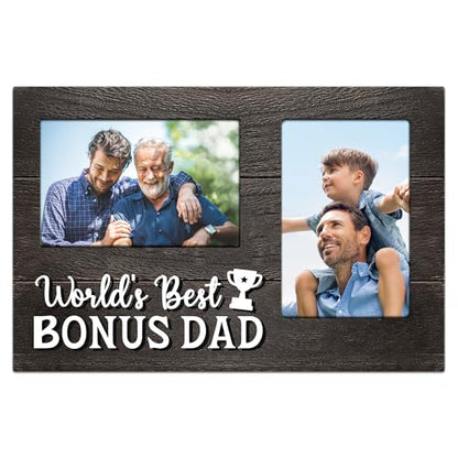 Gifts for Bonus Dad Fathers Day, Bonus Dad Gifts from Bonus Son Daughter 3D Photo Frame Hold 4x6 Inches Two Photos, World's Best Bonusdad Gift Gag Birthday Gift for Him on Father's Day - color: Bonus Dad