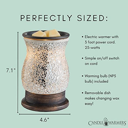 Candle Warmers ETC. Illumination Fragrance Warmer- Light-Up Warmer for Warming Scented Candle Wax Melts and Tarts or to Freshen Room, Reflection Mosaic Silver Glass - size: Reflection