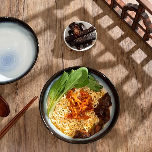 8 Inch Ceramic Ramen Bowl Set of 2, 40oz Japanese Bowls with Spoons & Chopsticks,Durable,Microwave & Dishwasher Safe,Perfect for Ramen,Pho,Salad,Soup,Noodles，Mixing bowls（Midnight） - color: Midnight