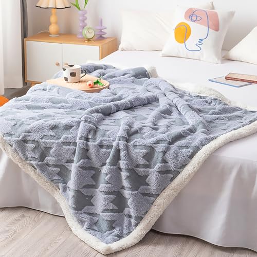 Houndstooth Sherpa Fleece Blanket 60 × 80 inches, Ultra Soft Twin Size Throw Blanket for All Season, Cozy Plush Bohemian Throw Blanket for Bed Couch Sofa Office Camping, Light Grey - color: A-light Grey Houndstooth, size: 60x80 inch