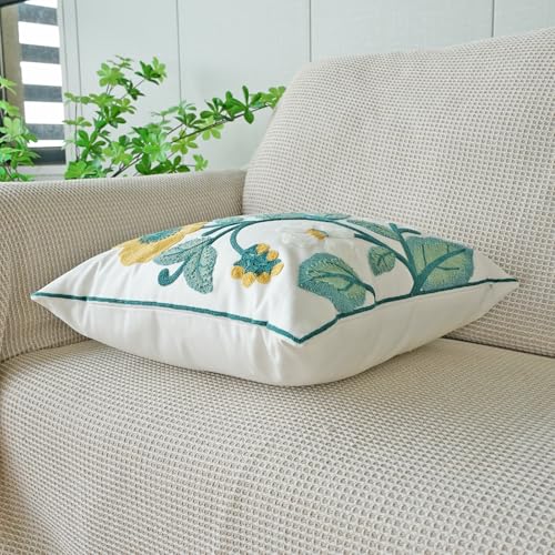 vctops Floral Embroidered Pillow Covers 18x18 Inch Spring Summer Cotton Tufted Throw Pillow Cover Outdoor Garden Cushion Case for Sofa, Bed, Living Room (Flower H,18"x18") - color: Flower H