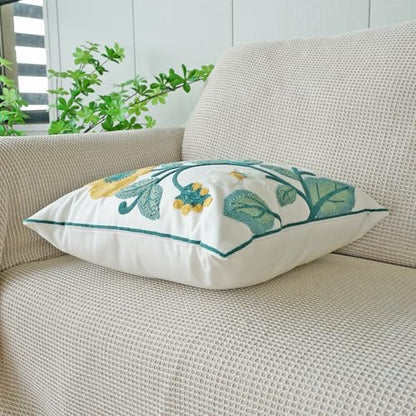 vctops Floral Embroidered Pillow Covers 18x18 Inch Spring Summer Cotton Tufted Throw Pillow Cover Outdoor Garden Cushion Case for Sofa, Bed, Living Room (Flower H,18"x18") - color: Flower H
