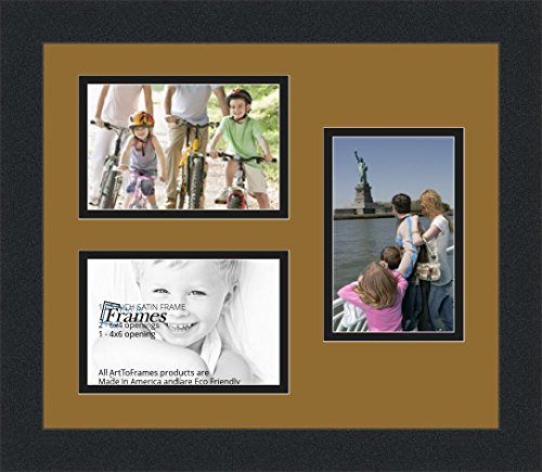 ArtToFrames Collage Photo Frame Double Mat with 3-4x6 Openings and Satin Black Frame - color: El Dorado, size: 3 - 4x6