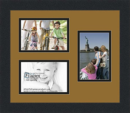 ArtToFrames Collage Photo Frame Double Mat with 3-4x6 Openings and Satin Black Frame - color: El Dorado, size: 3 - 4x6