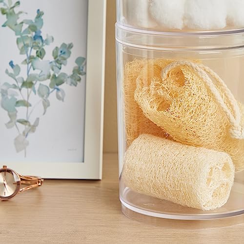 STORi Bella Tall Scrunchie Holder | Stackable Clear Plastic Container (Set of 2) Round Vanity Storage Organizers with Lids for Hair Accessories & Beauty Supplies | Made in USA