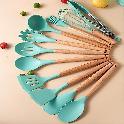 19 Pieces Kitchen Utensils and Knife Set with Block, Inldued 9 Pieces Silicone Cooking Utensils Set 5 Pieces Sharp Stainless Steel Chef Knives Scissors Whisk Tongs and Cutting Board (BEIGE) - color: Beige