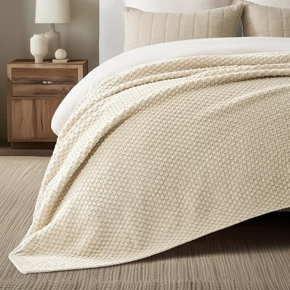 EVERGRACEHOME Chunky Chenille Knit Throw Blanket, 108x92, Beige | Sculpted Moss Stitch, Chic Modern Farmhouse, All-Season Warmth, OEKO-TEX® Certified, Oversized King for Couch, Bed, Sofa - color: Beige, size: 108" X 92"