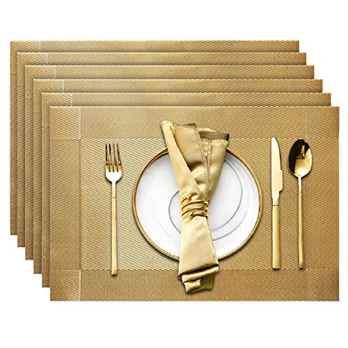 Trophable Placemats Set of 6 Table Placemats Heat Resistant Woven Placemats | Washable PVC Place Mats Woven Vinyl Placemats Non-Slip Stain Resistant Kitchen Table Placemats Easy to Clean