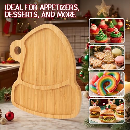 WILLKOMMEN Christmas Serving Tray, Bamboo Christmas Hat Shaped Serving Platter, Charcuterie Board Serving Dishes 10" x 9" for Party Cookie Fruit Tray Cheese Board Plate - color: Christmas Hat Shaped