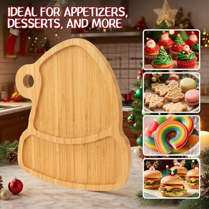 WILLKOMMEN Christmas Serving Tray, Bamboo Christmas Hat Shaped Serving Platter, Charcuterie Board Serving Dishes 10" x 9" for Party Cookie Fruit Tray Cheese Board Plate - color: Christmas Hat Shaped