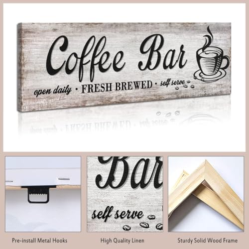 Rustic Wood Grain Coffee Station，Retro Coffee Bar Signs for Kitchen 6x17 | Self Serve Fresh Brewed Open Daily, Large Farmhouse Wall Hanging Plaque - color: Retro Coffee Bar, size: 6" x 17"