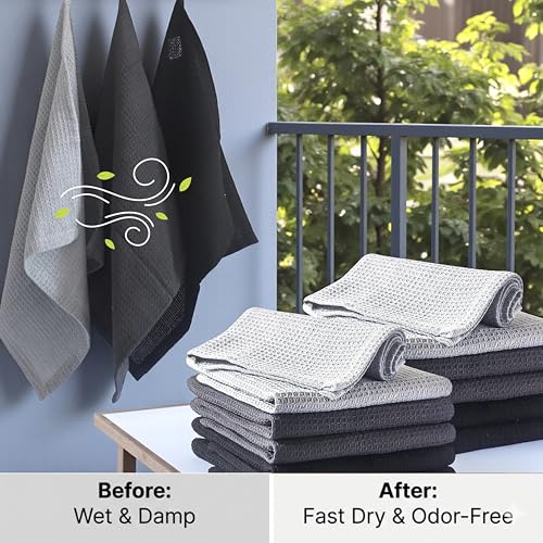 Kitchen Dish Cloths for Washing Dishes - Waffle Weave Cotton Dish Rag Towel - 13"x13" Set of 4+4+4 - Light + Dark Gray + Black Kitchen Washcloth Dishcloth Dishrag Dishtowel Wash Cloth - color: Light Gray - Dark Gray - Black, size: 13"x13" Set of 4+4+4