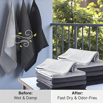 Kitchen Dish Cloths for Washing Dishes - Waffle Weave Cotton Dish Rag Towel - 13"x13" Set of 4+4+4 - Light + Dark Gray + Black Kitchen Washcloth Dishcloth Dishrag Dishtowel Wash Cloth - color: Light Gray - Dark Gray - Black, size: 13"x13" Set of 4+4+4