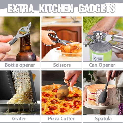 Umite Chef Silicone Kitchen Utensil Set, 34PCS Heat Resistant Kitchen Gadgets and Tools With Grater, Wood Handles for Nonstick Cookware (Dark Gray) - color: Dark Gray