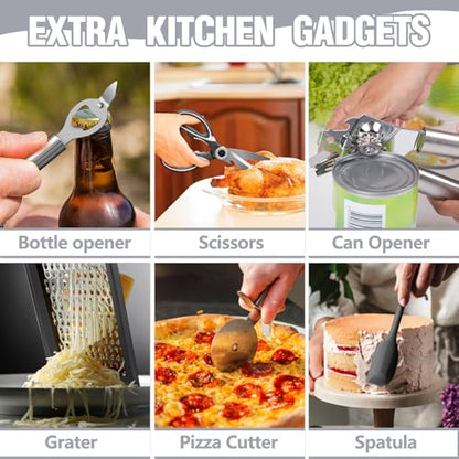 Umite Chef Silicone Kitchen Utensil Set, 34PCS Heat Resistant Kitchen Gadgets and Tools With Grater, Wood Handles for Nonstick Cookware (Dark Gray) - color: Dark Gray