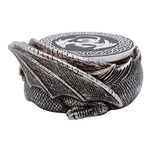 Gothic Dragon Coaster Set with Engraved Holder - 4.5-Inch Flying Dragon Coasters, Set of 4