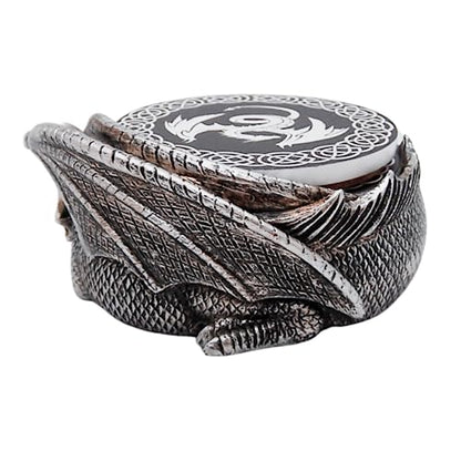 Gothic Dragon Coaster Set with Engraved Holder - 4.5-Inch Flying Dragon Coasters, Set of 4