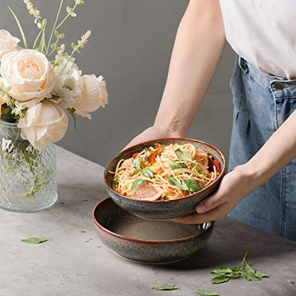 30oz Ceramic bowls set of 4-8" serving bowls for Kitchen,Pasta,Salad-Dishwasher & Microwave Safe Perfect for Housewarming, Thanksgiving, Christmas-Caramel Brown - color: Caramel Brown