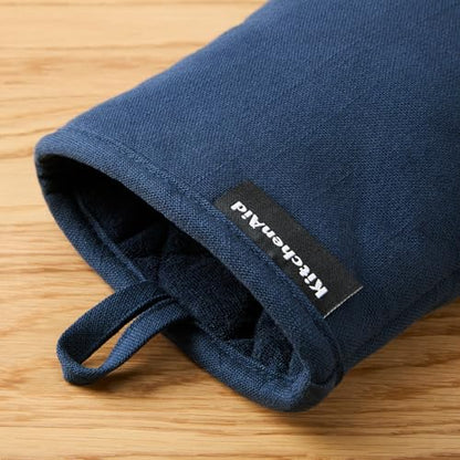 KITCHENAID Gourmet Series Gridlines Mini Oven Mitts 2-Pack Set, Heat Resistant up to 600°F, Soft Silicone Grip, Magnetic Cuff, Ink Blue, 5.5"x9" - color: Ink Blue