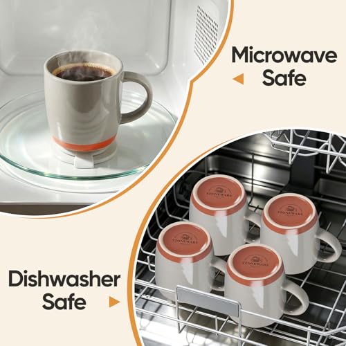 E-far Ceramic Coffee Mug Set of 4, 12oz Stoneware Coffee Cup with Handle, Porcelain Tea Cups, Modern Farmhouse Latte Mug Gift Set for Women & Men, Microwave Safe, Speckled Khaki - color: Speckled Khaki