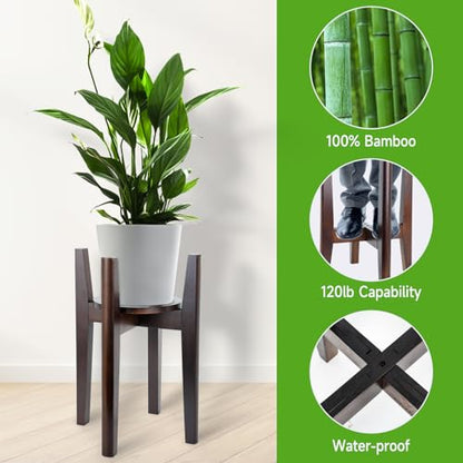Adjustable Plant Stand with Tray,Indoor Wood Plant Stand Fit 8'' to 12'' Planter,Mid Century Modern Flower Pot Holder Rack(Plant and Pot Not Included) - color: Walnut, size: 1 PACK