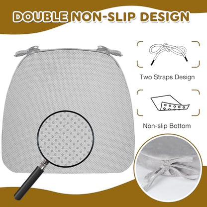 D-Shaped Chair Cushions Set of 1, Chair Pads with Ties, 17" x 16", Winter | 2" Thick Non Slip Seat Cushion for Dining & Kitchen Chairs, 40D Foam, Removable Washable Cover, Winter Grey - color: Winter Grey