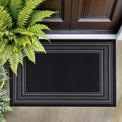 Beverly Rug Non Slip Area Rugs 2x3 Modern Bordered Non Skid Rubber Backing Soft Entryway Rug for Living Dining Room Easy to Clean Non Shedding Kitchen Bedroom Indoor Carpet 2 x 3 Black - color: Black, size: 2' x 3' (Rectangular)