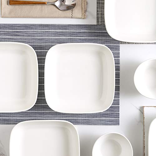 Selamica Porcelain 8-inch Square Dinner Plates, Pasta Salad Bowls, Set of 6, White - color: White