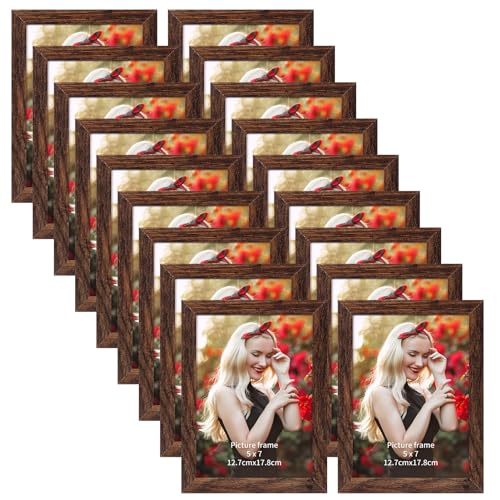 PETAFLOP Wooden Bulk 5x7 Picture Frame Set of 18, Rustic Brown Photo Frames Fits 5 by 7 for Wall or Tabletop Display - color: Brown, size: 5x7