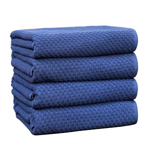 COTTON CRAFT Euro Spa Waffle Weave Bath Towels - Set of 4 Blue Towels | Pure 100% Ringspun Cotton Oversized Luxurious Towel Set - Soft Plush Super Absorbent Low Lint Quick Dry - 30 x 56 inches - color: Blue, size: 4 Pack Bath Towel