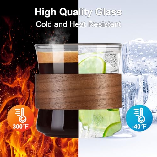 PARACITY Espresso Cups Set of 2 with Wooden Ring, 8 OZ High Borosilicate Espresso Shot Glass, Clear Small Expresso Shots Cup, Espresso Accessories | Clear borosilicate cup set -20°C to 150°C; wood bands limit heat transfer on the espresso shot glasses - s
