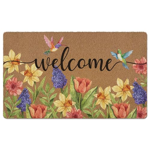 Spring Door Mat, Colorful Floral Birds Doormats, Flower Welcome Front Door Mat Indoor Outdoor Entrance, Rustic Botanical Artificial Coir Doormat Rugs for Patio Entry Kitchen Decor 30x17in - color: Bird