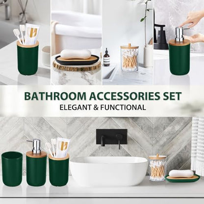 Bathroom Accessories Set 5Piece Hunter Green Bathroom Sets, Toothbrush Holder, Toothbrush Cup, Lotion Soap Dispenser, Soap Dish and Qtip Holder Bathroom Decor - style: Dark Green