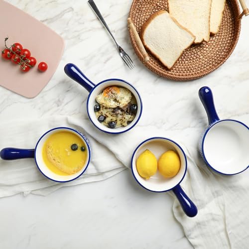 Selamica Ceramic Soup Crocks With Handles, 15 OZ French Onion Soup Bowls, Oven Safe Soup Bowls For Cereal, Stew, Chilli, Pot Pies, Baking, Microwave Dishwasher Safe, Set of 4, Vintage Blue