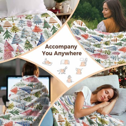Christmas Tree Throw Blanket, Abstract Pink Blue Green Tree Super Soft Warm Flannel Blankets for Bed Couch Sofa Cute Graffiti Xmas Winter Lightweight Fluffy Plush Bed Throws 40x50 Inch - color: Pink Blue Gray, size: 40''x50''