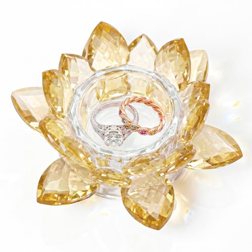 Crystal Lotus Jewelry Tray, 4.3" Floral Trinket Dish for Rings Earrings, Decorative Vanity Dresser Nightstand Organizer, Elegant Gift for Women(Gold) - size: 4.4"(w) - Gold
