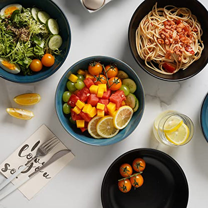 Selamica Ceramic Pasta Bowls Set of 4,Stackable Serving Bowl, Microwave Dishwasher Safe, Matte Black - color: Matte Black, size: 8 Inch