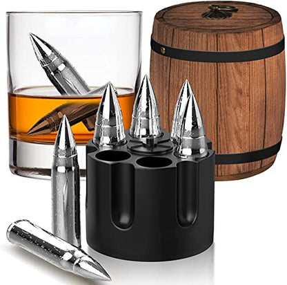 Gifts for Men Dad, Whiskey Stones, Him Husband Boyfriend Gifts for Birthday Anniversary Fathers' Day, Unique Wedding Housewarming Gift for Men Who Have Everything 10pcs - color: Silver - Wooden Barrel