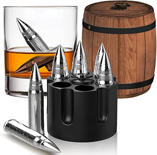 Gifts for Men Dad, Whiskey Stones, Him Husband Boyfriend Gifts for Birthday Anniversary Fathers' Day, Unique Wedding Housewarming Gift for Men Who Have Everything 10pcs - color: Silver - Wooden Barrel
