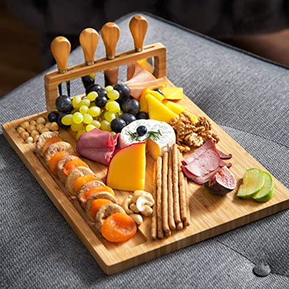 Bamboo Cheese Board and Charcuterie Boards Set & Serving Tray | House Warming Gifts for New Home, Wedding, Bridal Shower & Birthday, for Women - style: Cheese Board Set