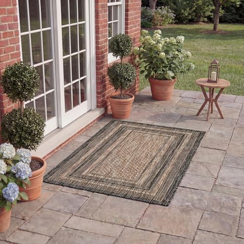 SAFAVIEH Washable Rug Outdoor Courtyard Collection - 2'3" x 5', Natural & Black, Non-Shedding & Easy Cleaning, Ideal for Patio, Front Door, Entryway, Mudroom, Doormat (CY8475-37312) - color: Natural/Black, size: 2'3" x 5' (Rectangular)