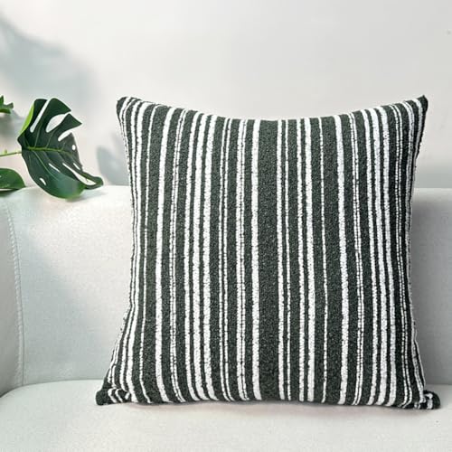 vctops Textured Boucle Throw Pillow Covers Set of 2, Modern Striped Decorative Cushion Cover Farmhouse Square Accent Pillowcases for Sofa Bedroom Living Room Home Decor (Dark Green, 18"x18") - color: Dark Green