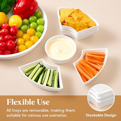 Lifewit Rotating Chips and Dip Serving Dish, Plastic Divided Serving Tray | 5 Section Veggie Tray for Party, Food Serving Platter for Entertaining, Lazy Susan Organizer for Fruit, Snack, Taco, Cheese