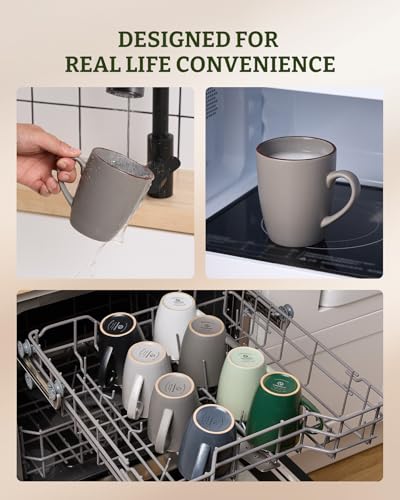famiware Venus Coffee Mugs Set of 8, 13 oz Ceramic Stoneware Mug Cup Set | Coffee Mug with Handle for Tea, Latte, Cappuccino, Cocoa, Milk, Microwave and Dishwasher Safe, Dark Grey - color: Dark Gray, size: 8pcs