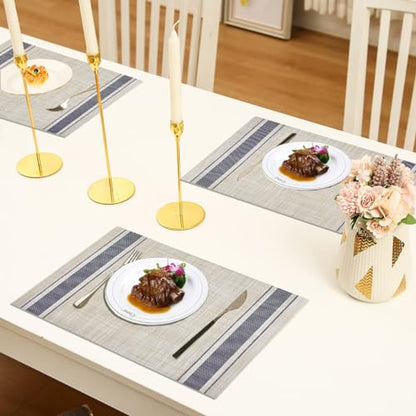 DACHUI Placemats Set of 8, Heat Resistant, Washable Woven Vinyl Place Mats - color: Blue Stripes, size: 8PCS