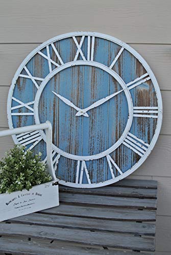 36" Coastal Wall Clock - Metal & Solid Wood Noiseless Weathered Beach Blue Wall Clock - color: Coastal Blue, size: 36-inch