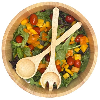 Woodard & Charles Rubberwood 11" Salad Bowl with Servers, 3 Piece Set | Wood Salad Bowl with 10" Matching Servers; Serve Salad, Fruit, Popcorn and Chips and More. Great for Everyday Use or Parties - size: 11" x 4" Rubberwood Bowl with Servers